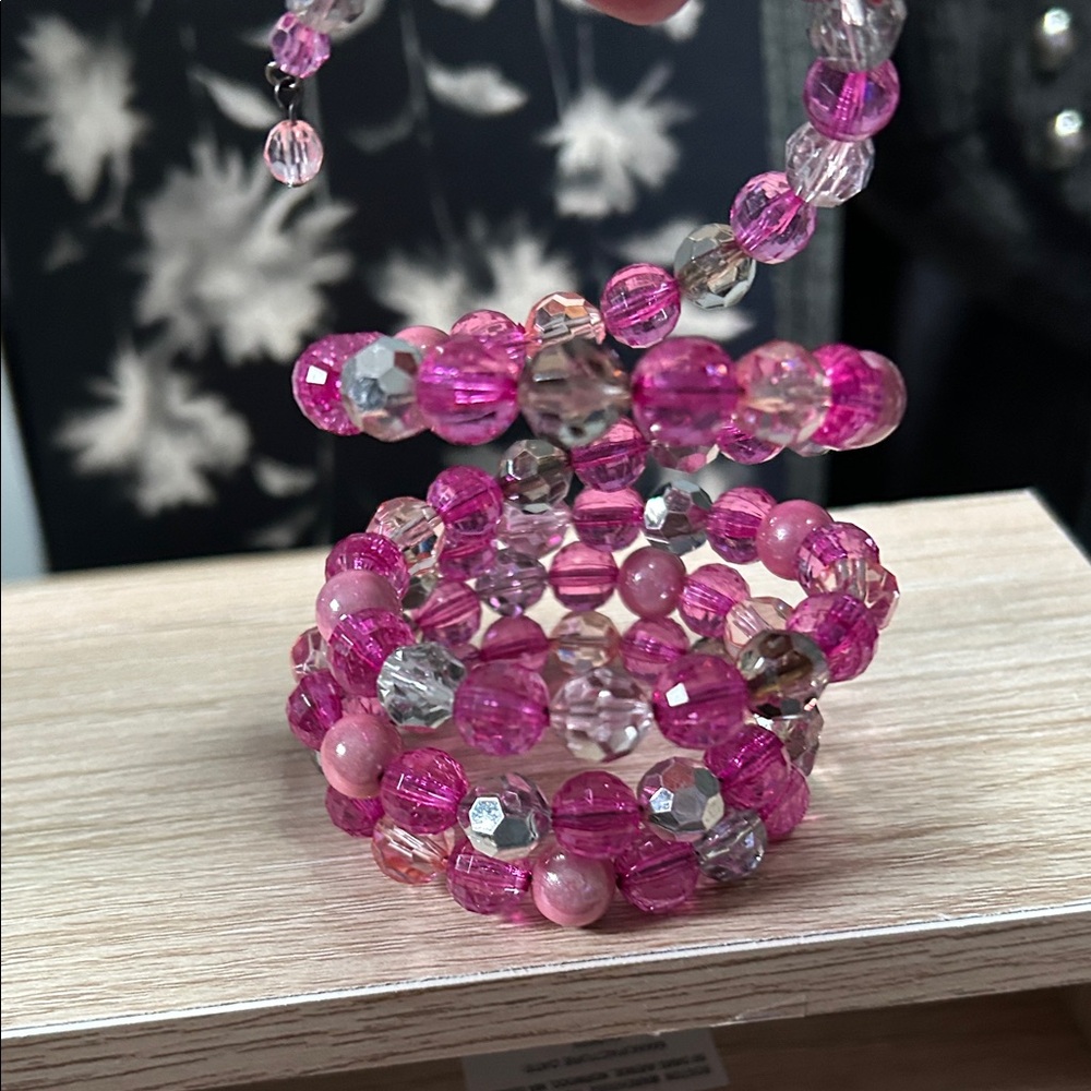 Elegant Pink Beaded Bracelet Set